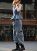 Washed Denim Structured Cut-In Shoulder Peplum Tank