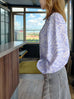 Lilac Paisley Ruffle Collar Balloon Sleeve Pure Silk Blouse