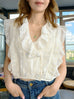 Ivory Broderie Double Breasted Ruffles V-neck Crop Top