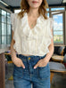 Ivory Broderie Double Breasted Ruffles V-neck Crop Top