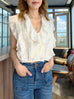 Ivory Broderie Double Breasted Ruffles V-neck Crop Top