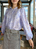 Lilac Paisley Ruffle Collar Balloon Sleeve Pure Silk Blouse