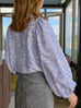 Lilac Paisley Ruffle Collar Balloon Sleeve Pure Silk Blouse