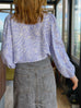 Lilac Paisley Ruffle Collar Balloon Sleeve Pure Silk Blouse