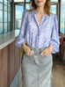 Lilac Paisley Ruffle Collar Balloon Sleeve Pure Silk Blouse