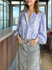 Lilac Paisley Ruffle Collar Balloon Sleeve Pure Silk Blouse