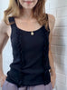 Black Pointelle Ruffle Trim Knitted Camisole Top