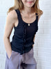 Black Pointelle Ruffle Trim Knitted Camisole Top
