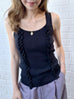 Black Pointelle Ruffle Trim Knitted Camisole Top