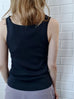 Black Pointelle Ruffle Trim Knitted Camisole Top