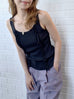 Black Pointelle Ruffle Trim Knitted Camisole Top
