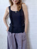 Black Pointelle Ruffle Trim Knitted Camisole Top