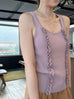 Dusty Pink Pointelle Ruffle Trim Knitted Camisole Top