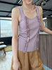 Dusty Pink Pointelle Ruffle Trim Knitted Camisole Top