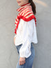New colour! Red Stripes Ruffle Trims High Neck Knitted Cape Warmer