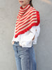 New colour! Red Stripes Ruffle Trims High Neck Knitted Cape Warmer