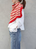 New colour! Red Stripes Ruffle Trims High Neck Knitted Cape Warmer