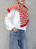 New colour! Red Stripes Ruffle Trims High Neck Knitted Cape Warmer