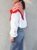New colour! Red Stripes Ruffle Trims High Neck Knitted Cape Warmer