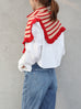 New colour! Red Stripes Ruffle Trims High Neck Knitted Cape Warmer