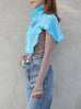 New colour! Bright Blue Ruffle Trims High Neck Knitted Cape Warmer