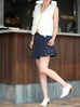 Midnight Blue Structured Cargo Pocket Pleated Short Skort