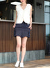 Midnight Blue Structured Cargo Pocket Pleated Short Skort