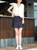 Midnight Blue Structured Cargo Pocket Pleated Short Skort