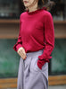 Wine Red Ruffle Trim Button Cuff Cashmere Wool Knit Jumper