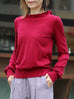 Wine Red Ruffle Trim Button Cuff Cashmere Wool Knit Jumper