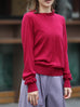 Wine Red Ruffle Trim Button Cuff Cashmere Wool Knit Jumper