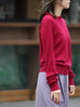 Wine Red Ruffle Trim Button Cuff Cashmere Wool Knit Jumper
