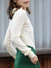 Creamy White Ruffle Trim Button Cuff Cashmere Wool Knit Jumper
