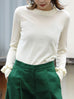 Creamy White Ruffle Trim Button Cuff Cashmere Wool Knit Jumper