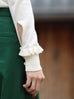 Creamy White Ruffle Trim Button Cuff Cashmere Wool Knit Jumper