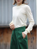 Creamy White Ruffle Trim Button Cuff Cashmere Wool Knit Jumper