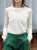 Creamy White Ruffle Trim Button Cuff Cashmere Wool Knit Jumper