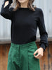 Classic Black Ruffle Trim Button Cuff Cashmere Wool Knit Jumper