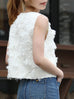 White Textured Fringe V-Neck Button Front Lined Waistcoat