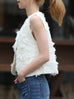 White Textured Fringe V-Neck Button Front Lined Waistcoat