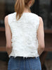 White Textured Fringe V-Neck Button Front Lined Waistcoat
