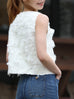 White Textured Fringe V-Neck Button Front Lined Waistcoat
