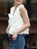 White Textured Fringe V-Neck Button Front Lined Waistcoat