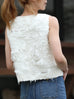 White Textured Fringe V-Neck Button Front Lined Waistcoat