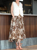 Caramel Abstract Motif Silk Cotton Elastic Waist Flare Skirt