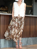 Caramel Abstract Motif Silk Cotton Elastic Waist Flare Skirt