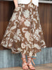Caramel Abstract Motif Silk Cotton Elastic Waist Flare Skirt