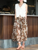 Caramel Abstract Motif Silk Cotton Elastic Waist Flare Skirt