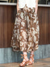 Caramel Abstract Motif Silk Cotton Elastic Waist Flare Skirt