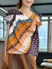 Animal Motif Print Drape Collar Silky Ruffle Blouse